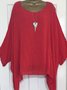 Cotton-Blend Loose Casual Solid Crew Neck Shirt & Blouses